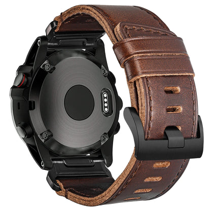 Garmin QuickFit 20/22/26mm Stitched Leather Band with Brushed Buckle