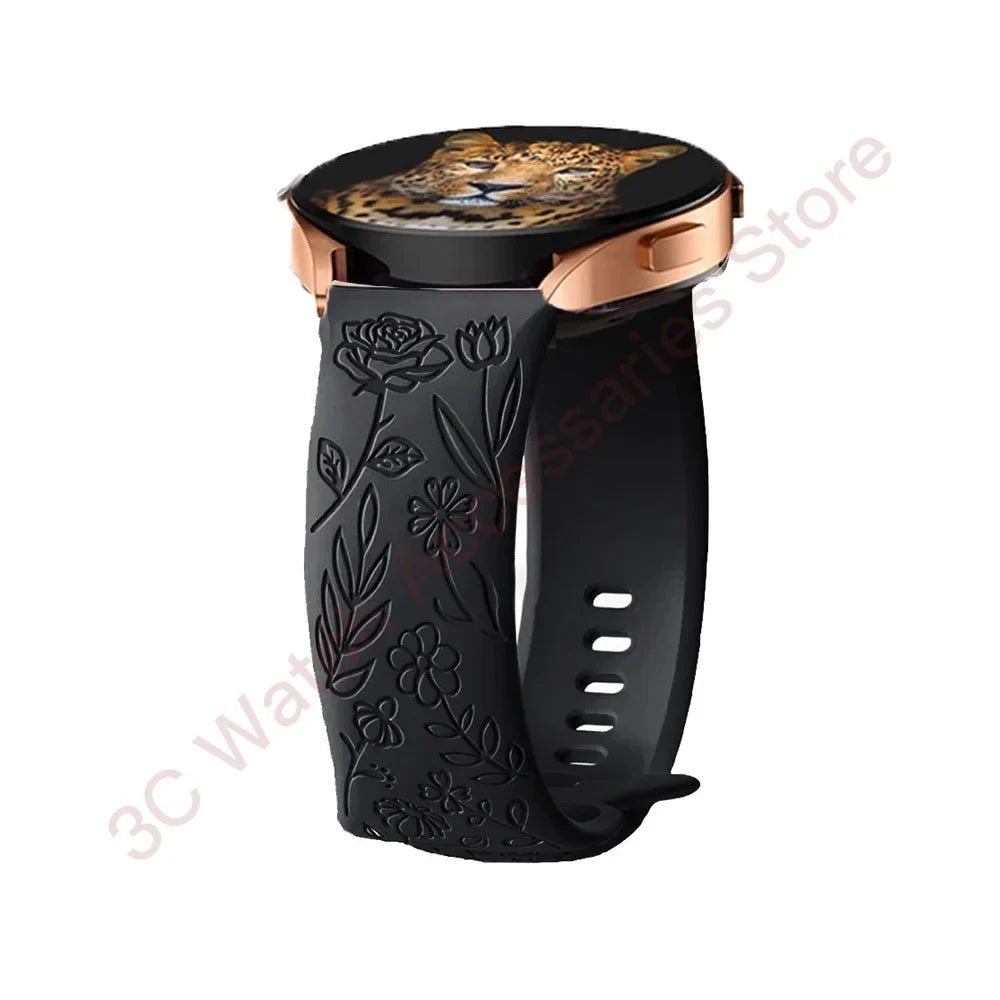 Samsung Galaxy Watch 7, 6, 5, 4 & FE Rose Engraved Silicone Band