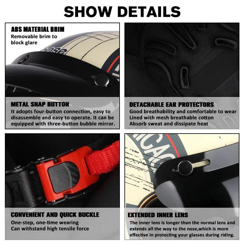 Vintage Motorcycle Helmet Open-Face