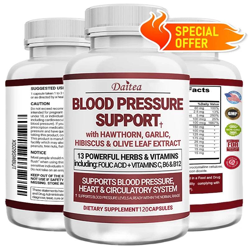 Blood Pressure Support Supplement - Supports Fat Metabolism, Blood Circulation, Healthy Brain, Heart, Blood Vessels