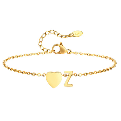 Women Heart Initial Stainless Steel Personalized Anklet Bracelets