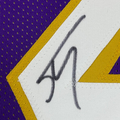 Framed Autographed/Signed Shaquille Shaq O'Neal 35x39 Los Angeles LA Purple Basketball Jersey Beckett BAS COA