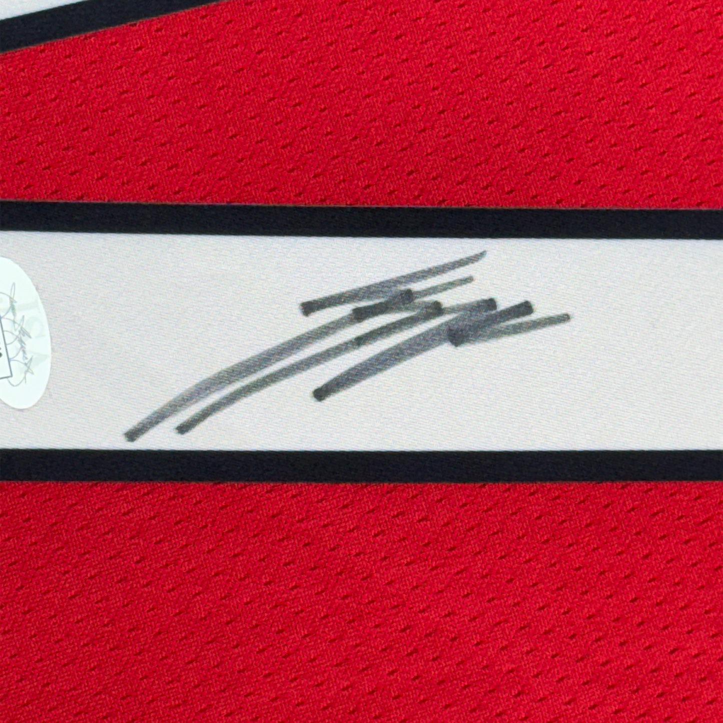 Framed Autographed/Signed Shaedon Sharpe 35x39 Portland Red Basketball Jersey JSA COA