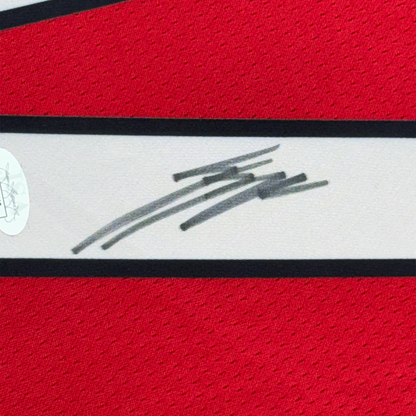 Framed Autographed/Signed Shaedon Sharpe 35x39 Portland Red Basketball Jersey JSA COA