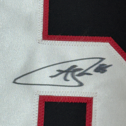 Framed Autographed/Signed Andrew Shaw 35x39 Chicago Black Hockey Jersey JSA COA