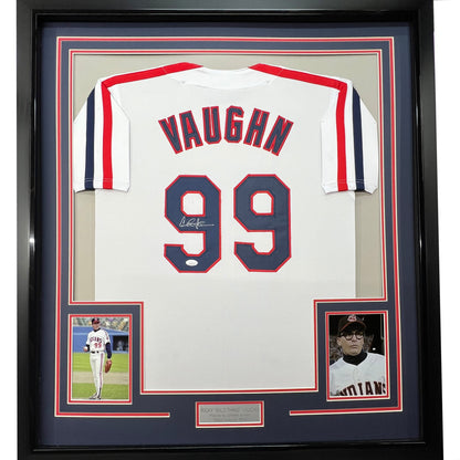 Framed Autographed/Signed Charlie Sheen 35x39 Wild Thing Ricky Vaughn Major League Movie Baseball Jersey JSA COA