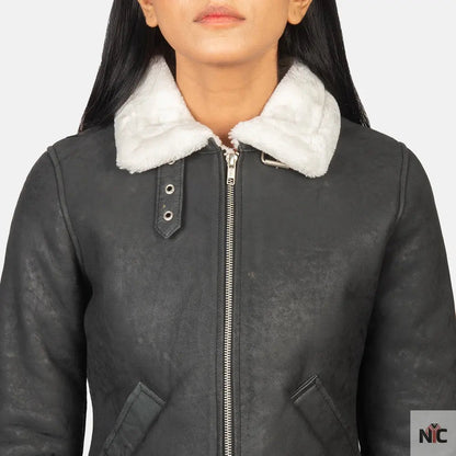 Sherilyn B-3 Black & White Leather Bomber Jacket