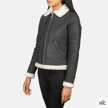 Sherilyn B-3 Black & White Leather Bomber Jacket