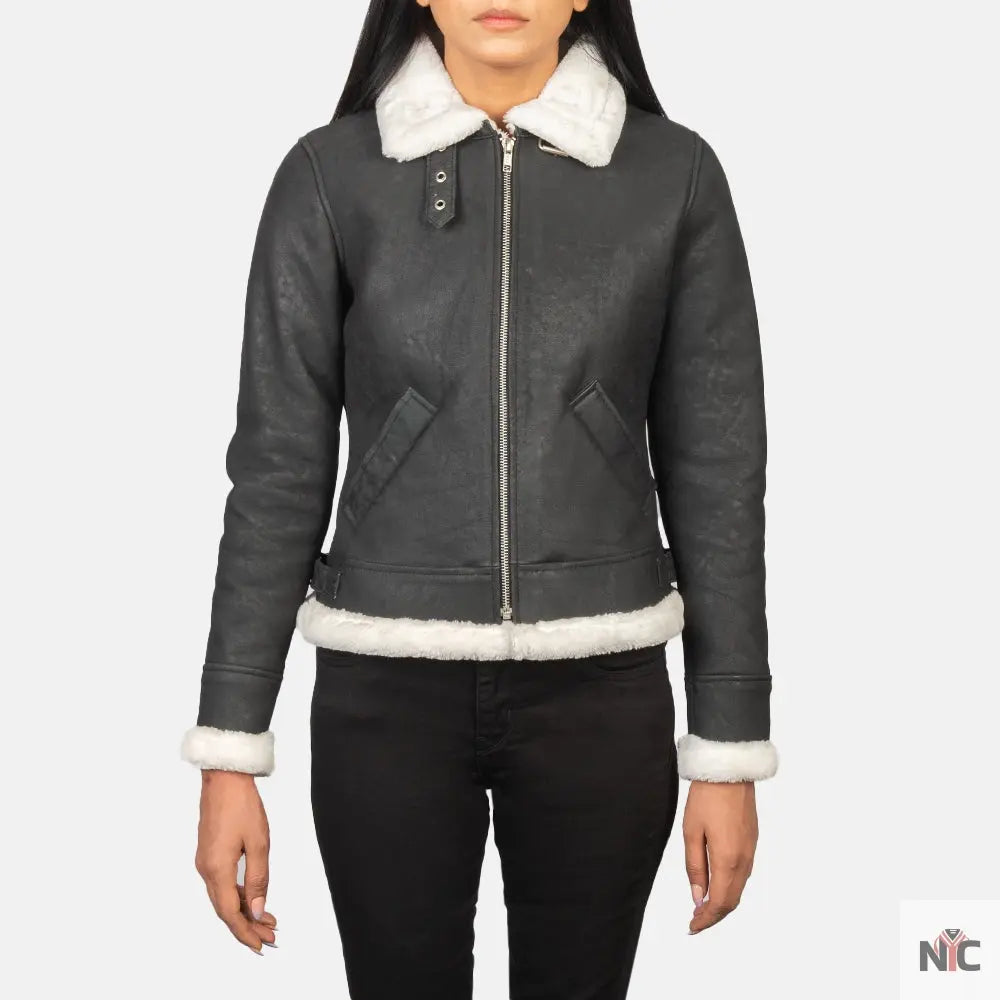 Sherilyn B-3 Black & White Leather Bomber Jacket