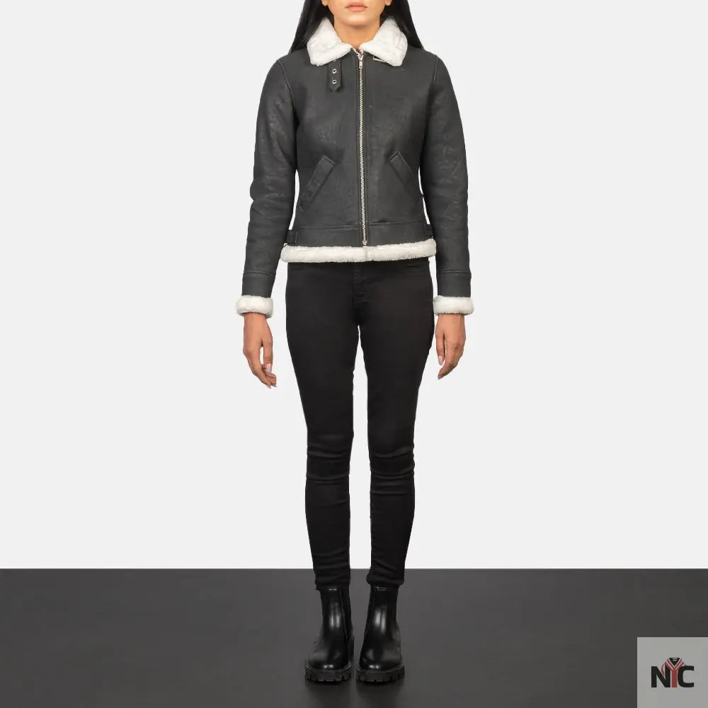 Sherilyn B-3 Black & White Leather Bomber Jacket