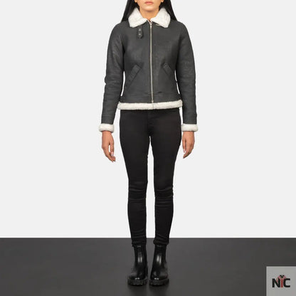 Sherilyn B-3 Black & White Leather Bomber Jacket