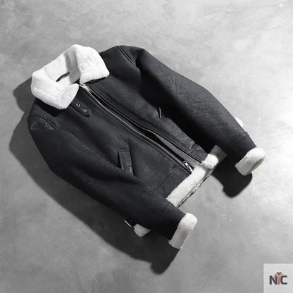 Sherilyn B-3 Black & White Leather Bomber Jacket