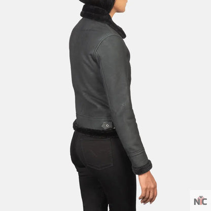 Sherilyn B-3 Distressed Black Leather Bomber Jacket