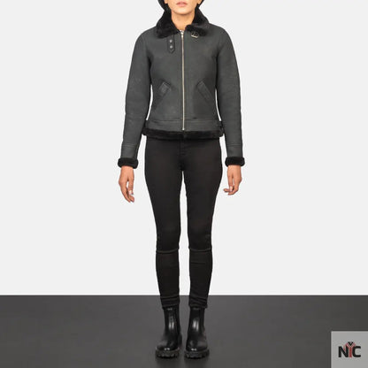 Sherilyn B-3 Distressed Black Leather Bomber Jacket