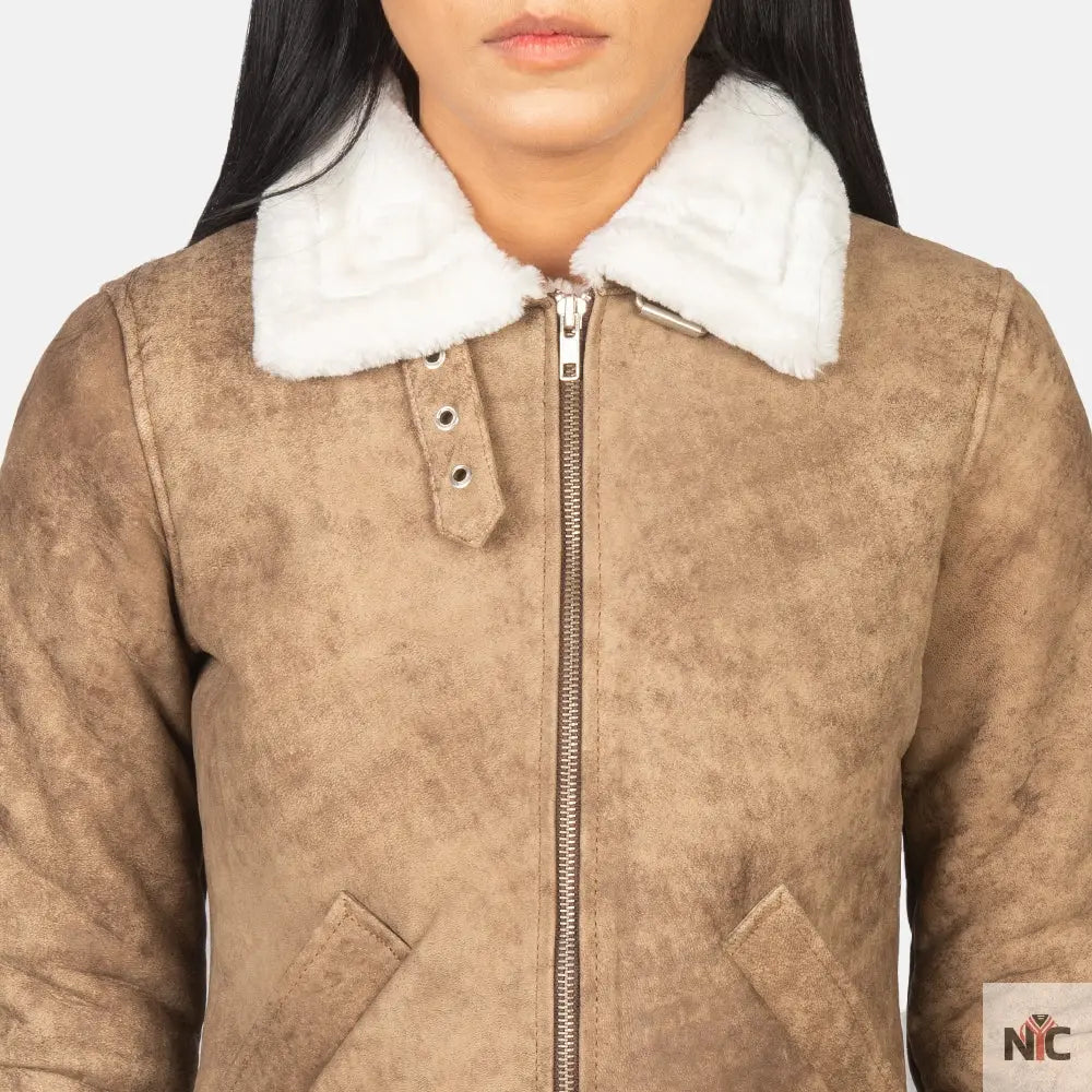 Sherilyn B-3 Distressed Brown Leather Bomber Jacket