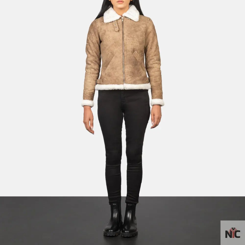 Sherilyn B-3 Distressed Brown Leather Bomber Jacket