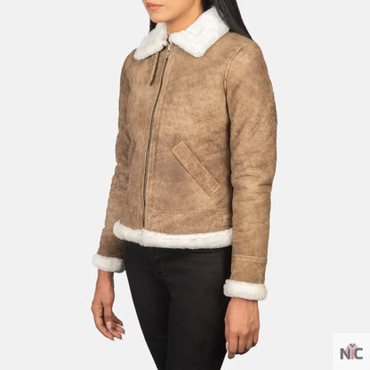 Sherilyn B-3 Distressed Brown Leather Bomber Jacket