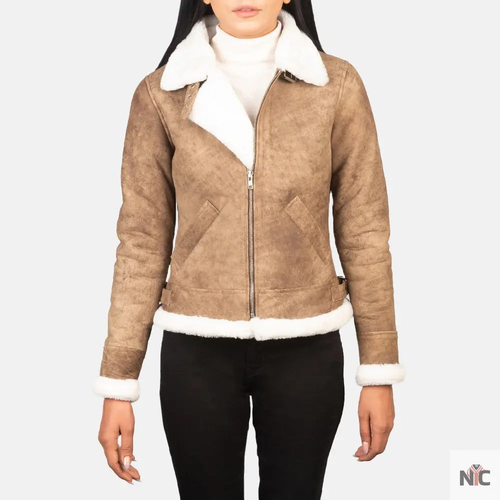 Sherilyn B-3 Distressed Brown Leather Bomber Jacket