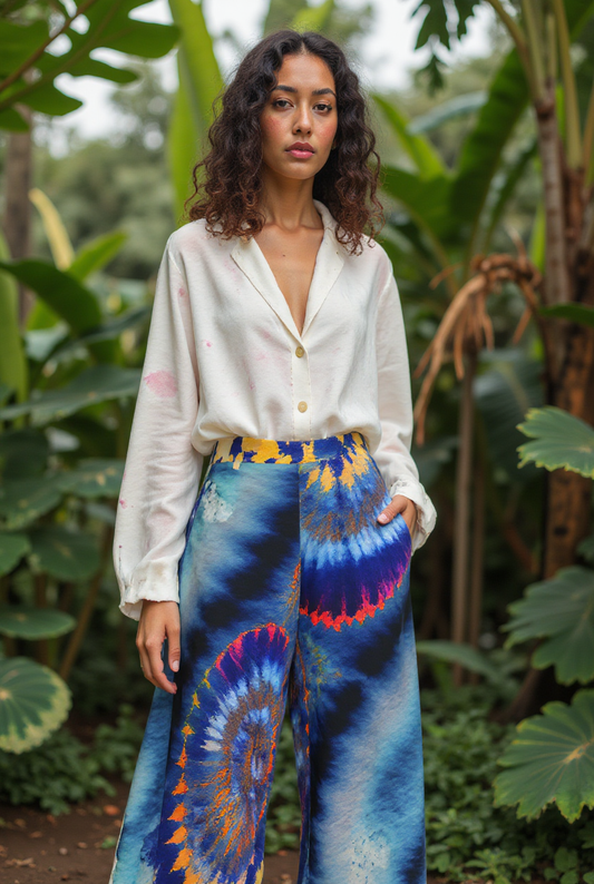 Shibori Cosmic Galaxy Pleated Twill Trouser Pants