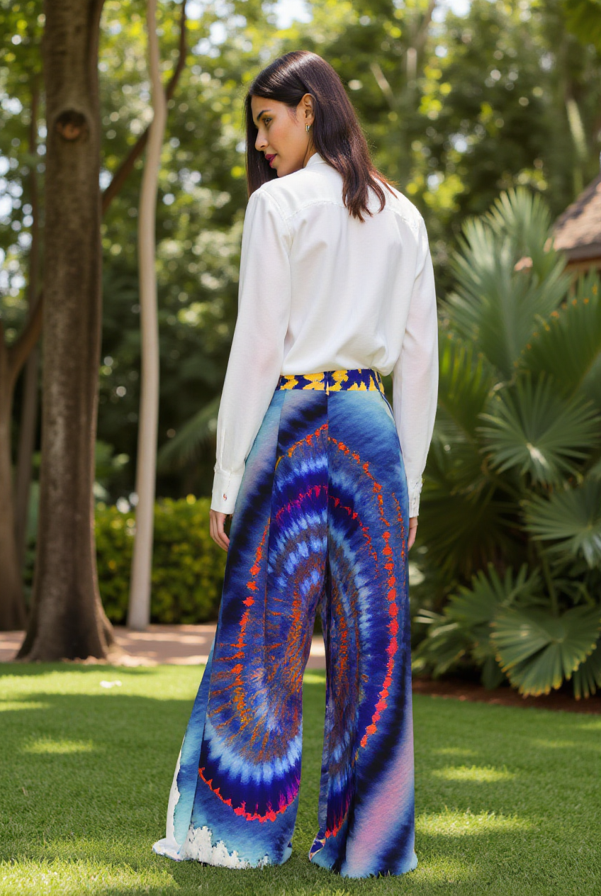Shibori Cosmic Galaxy Pleated Twill Trouser Pants