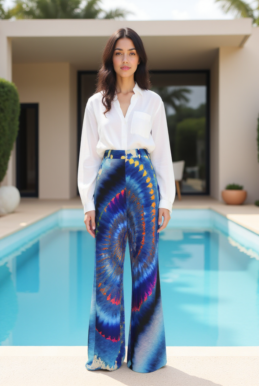 Shibori Cosmic Galaxy Pleated Twill Trouser Pants