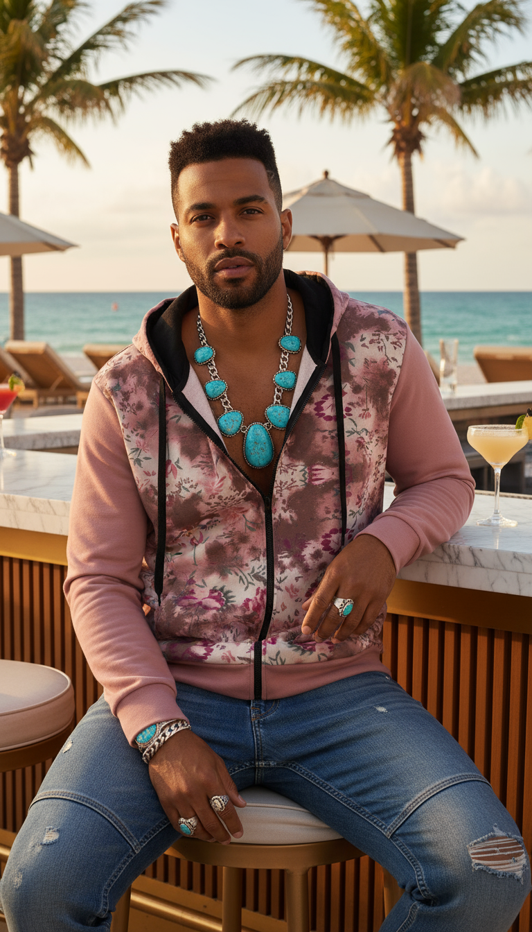 Shibori Floral Zip-Up Cotton Hoodie