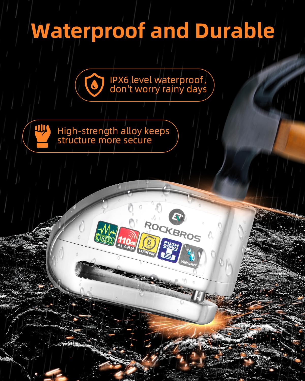 ROCKBROS Disc Brake Lock Motorcycle Alarm Lock Anti-Theft 110db Motorcycle Lock with Reminder Cable Disc Brake vehicle