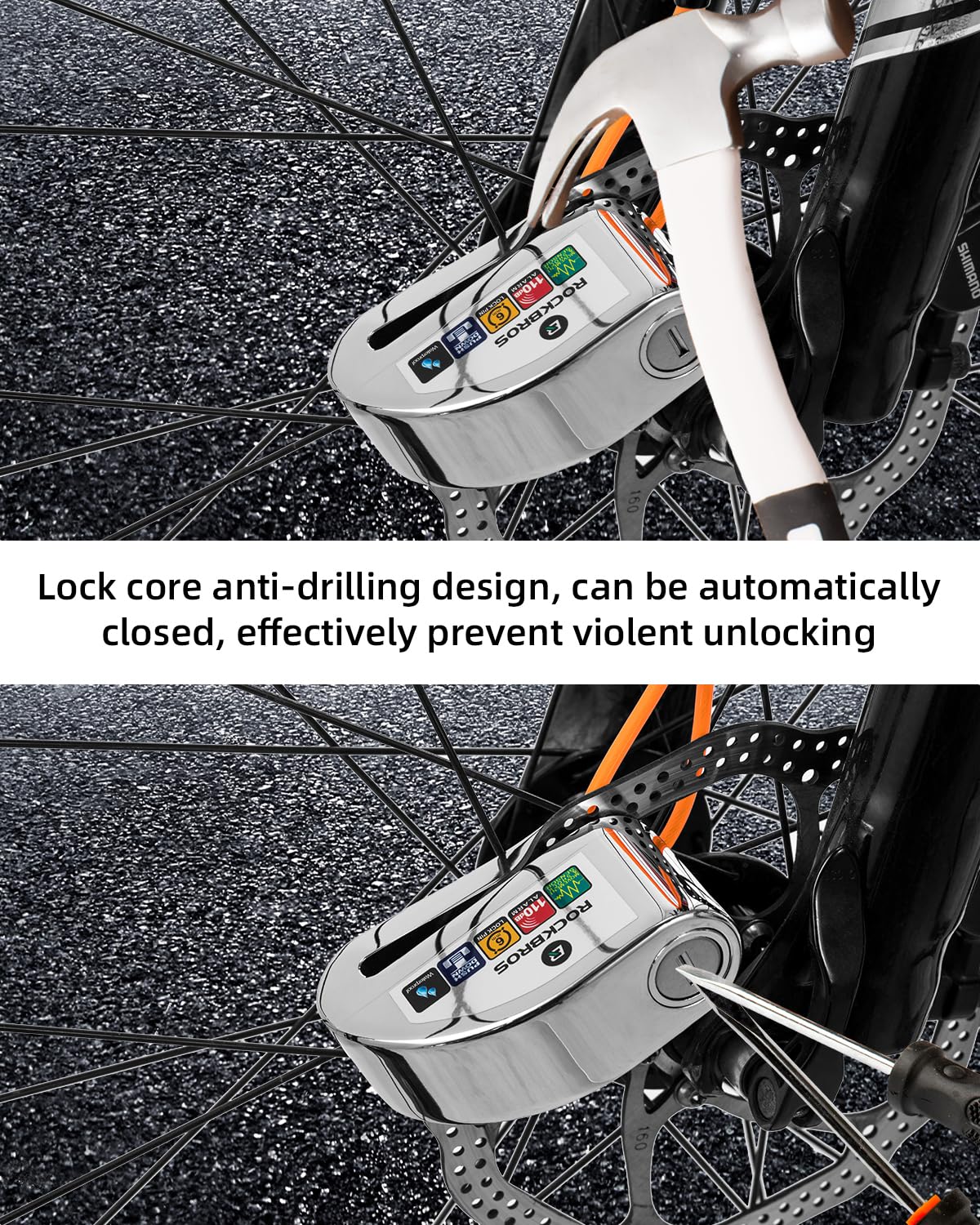 ROCKBROS Disc Brake Lock Motorcycle Alarm Lock Anti-Theft 110db Motorcycle Lock with Reminder Cable Disc Brake vehicle