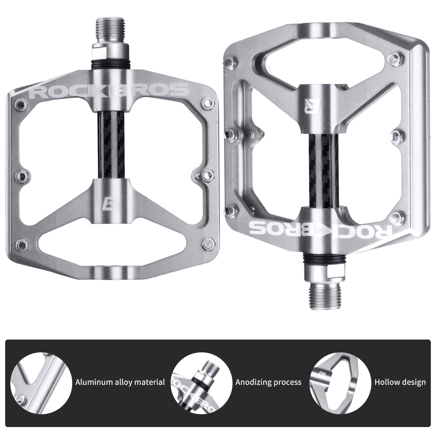 ROCKBROS Mountain MTB Bike Flat 9/16 Lightweight Carbon Fiber Sealed Bearing Pedals - Triathlete Store
