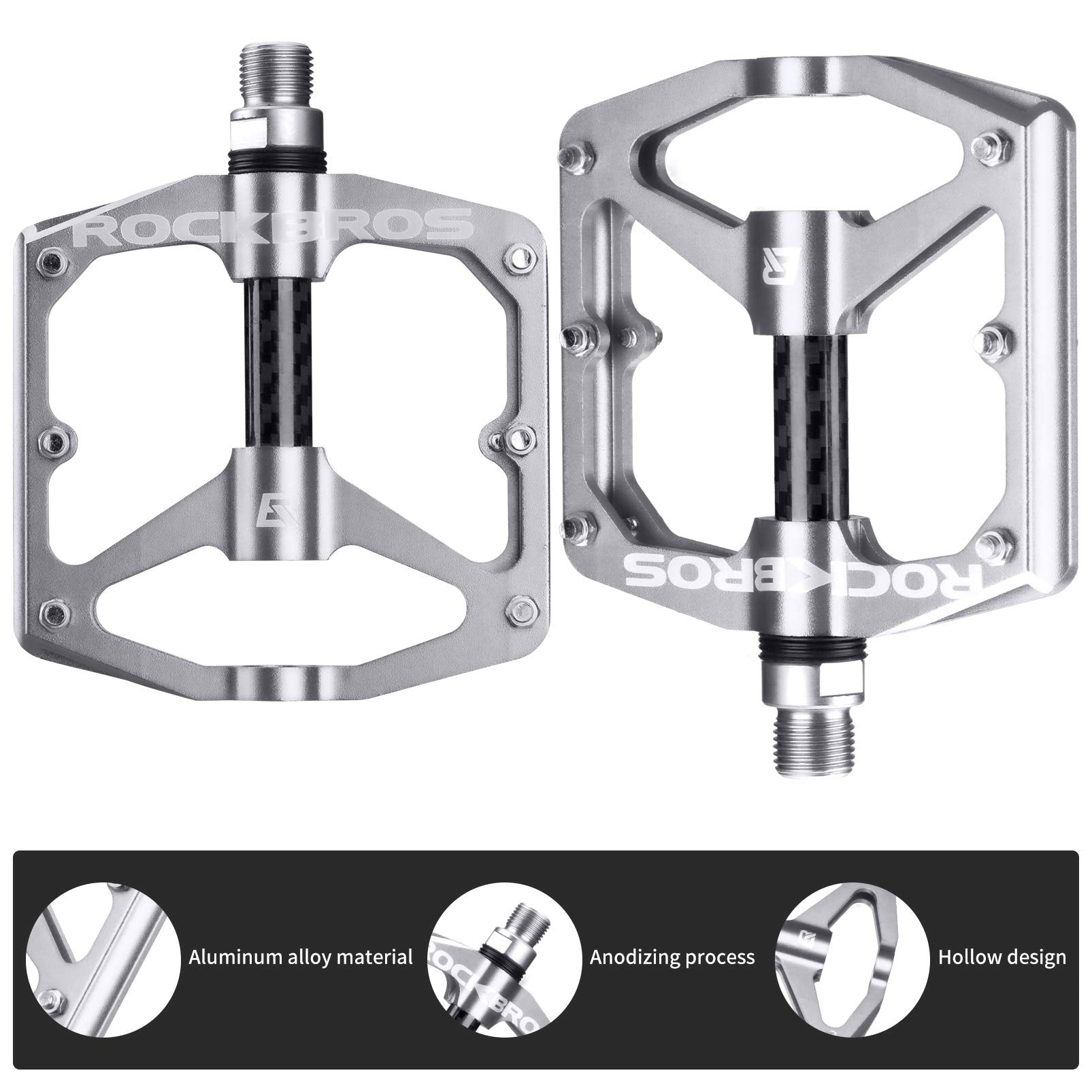 ROCKBROS Mountain MTB Bike Flat 9/16 Lightweight Carbon Fiber Sealed Bearing Pedals - Triathlete Store