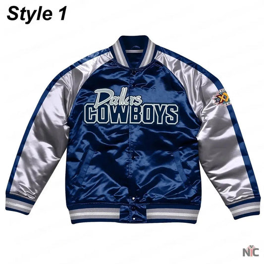 Silver Dallas Cowboys Varsity Satin Jacket