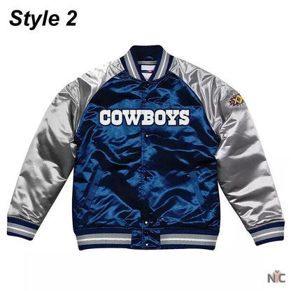 Silver Dallas Cowboys Varsity Satin Jacket