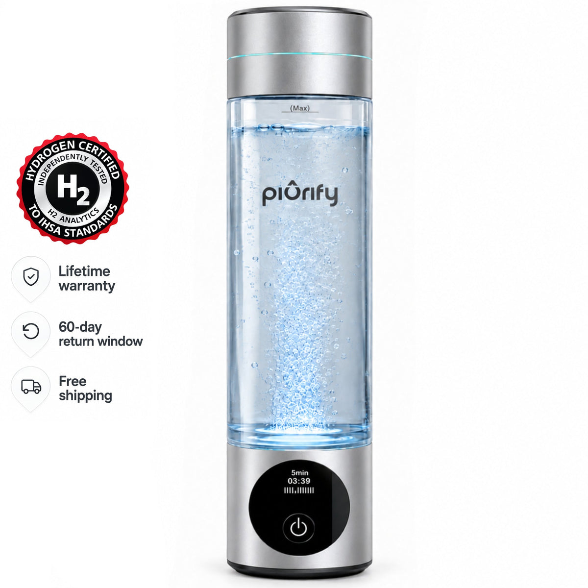PIURIFY Hydrogenator® Hydrogen Water Bottle - Silver