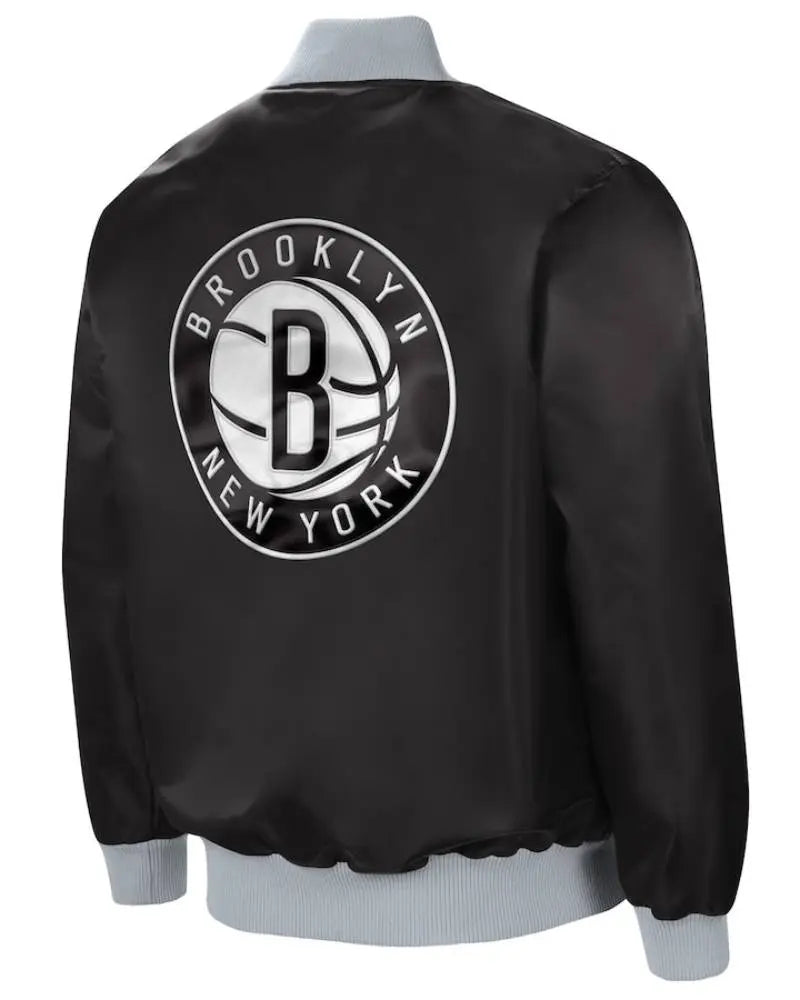Men’s Brooklyn Nets Starter Black/Silver The Ambassador Satin Full-Zip Jacket