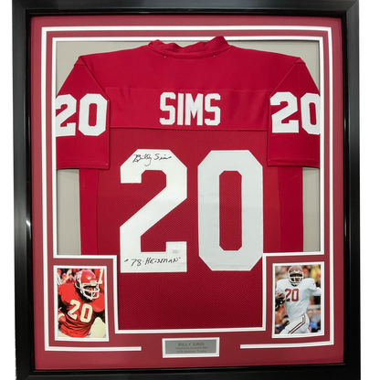 Framed Autographed/Signed Billy Sims 78 Heisman 35x39 Oklahoma Maroon College Football Jersey JSA COA