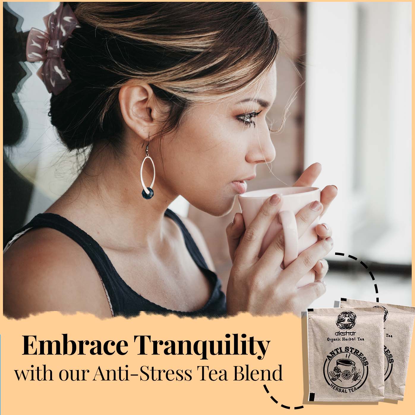 Akshit Natural Anti-Stress Tea (80 Tea Bags), Tulsi Marigold Butterfly Pea Flower Lemongrass Tea Blend , Relax Tea, Caffeine-free, Non-GMO Soothing Tea.