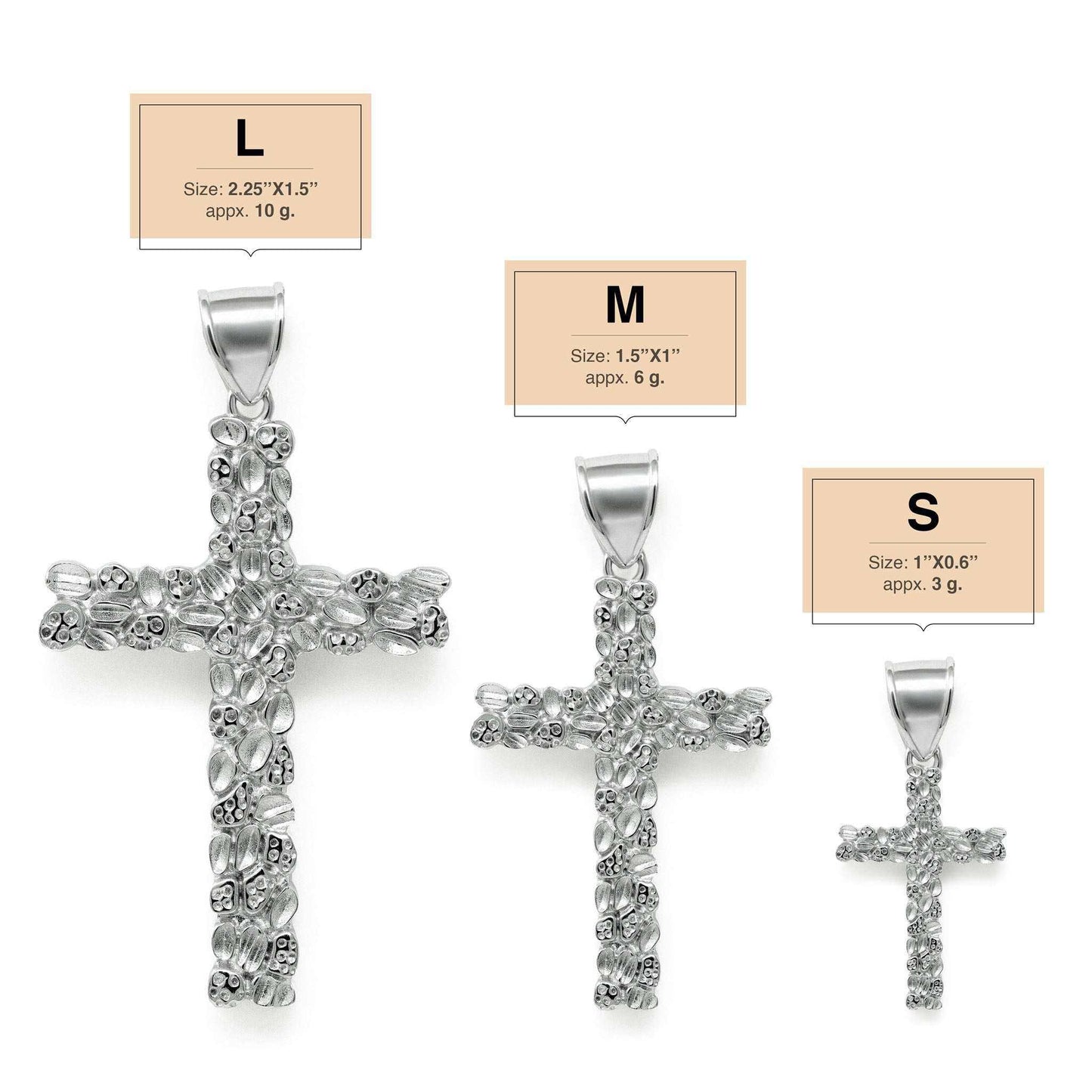 Nugget Cross Pendant in 925 Sterling Silver