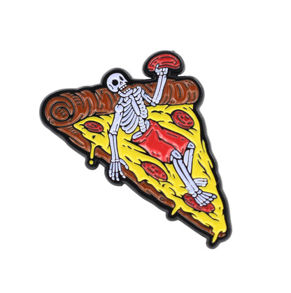 Skeleton Pizza Pin - Pepperoni Pizza Lovers Enamel Lapel Pin