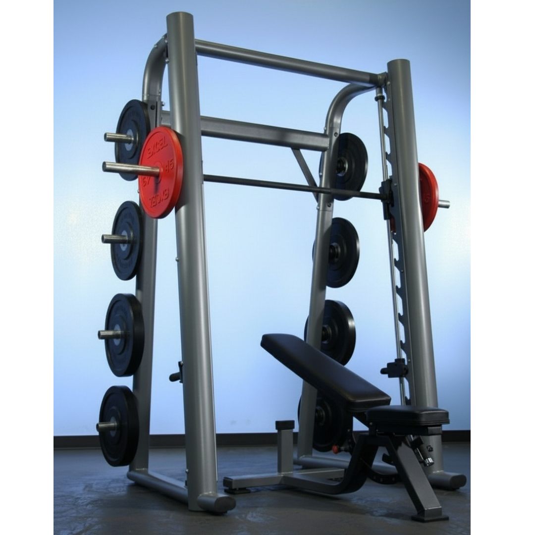 Smith Machine(85", 93") - Muscle D Fitness - Commercial Grade Smith Machine Plate Storage Black Silver