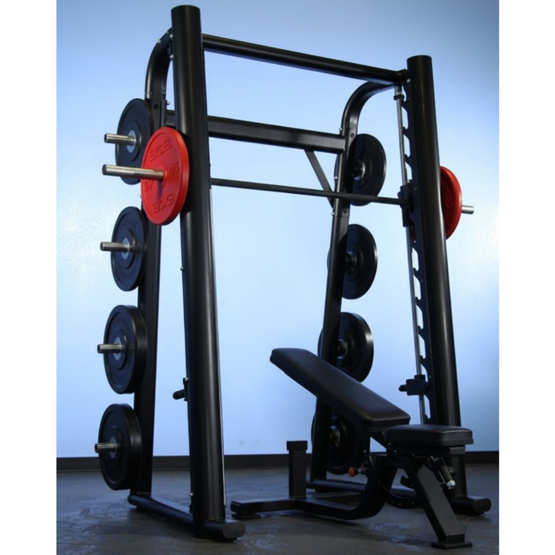 Smith Machine(85", 93") - Muscle D Fitness - Commercial Grade Smith Machine Plate Storage Black Silver