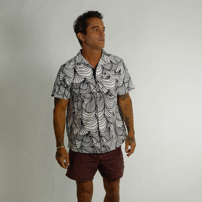 OLEU UV QUICK-DRY BOARDSHIRT - WAVES SUMMER WHITE