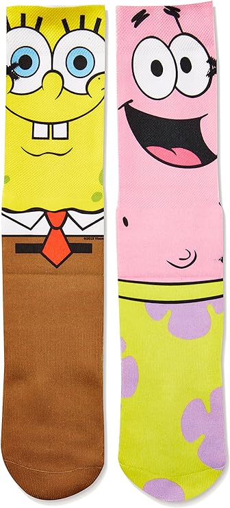 Odd Sox Men's Spongebob and Patrick, Multi, Sock Size:10-13/Shoe Size: 6-12