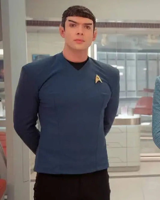 Star Trek Strange New Worlds Ethan Peck Blue Shirt