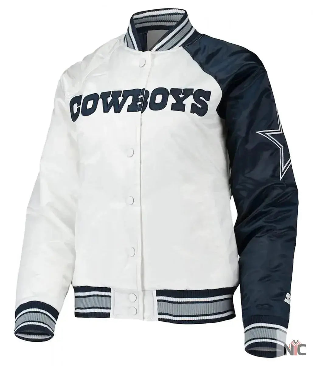 Starter Dallas Cowboys Endzone White and Blue Satin Jacket
