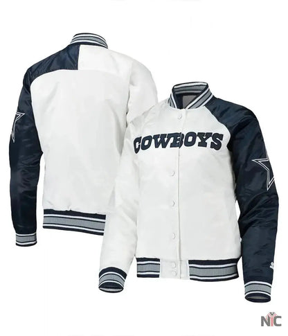 Starter Dallas Cowboys Endzone White and Blue Satin Jacket