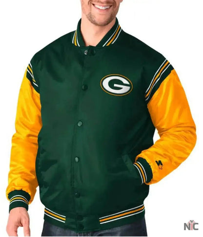 Starter Green Bay Packers Yellow and Green Satin Jacket