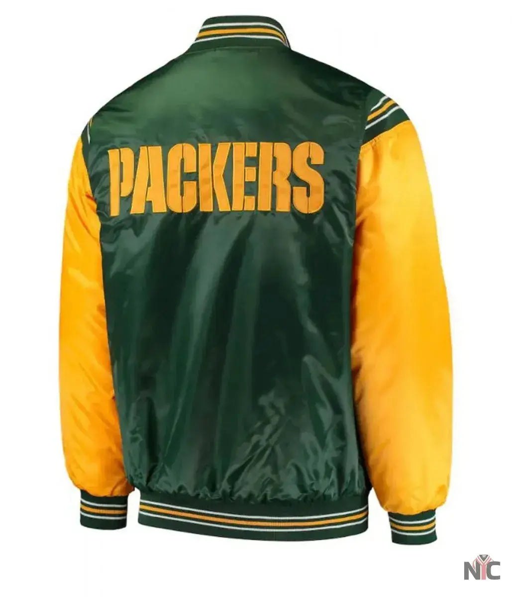Starter Green Bay Packers Yellow and Green Satin Jacket