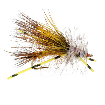 3 Pack Kaufmann's Yellow Crystal Stimulator Rubber Legs Dry Fly - Hook Size 8
