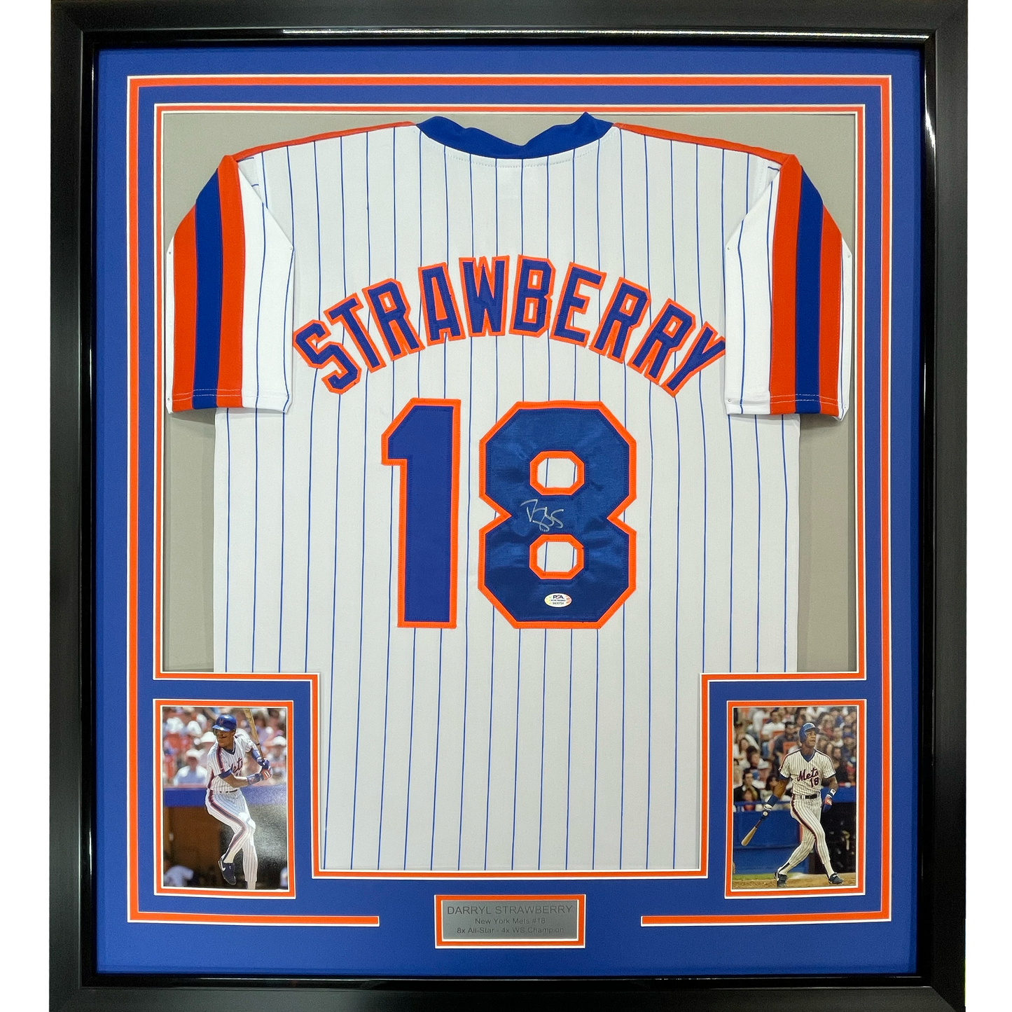 Framed Autographed/Signed Darryl Strawberry 35x39 New York Pinstripe Baseball Jersey PSA/DNA COA