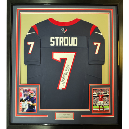 Framed Autographed/Signed C.J CJ Stroud 35x39 Houston Blue Nike Dri-Fit Limited Football Jersey Fanatics COA